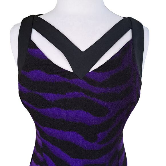 VERSACE Vintage 90s Sheath Dress Purple Black Tiger Zebra Size 40 IT XS 4 US - Picture 8 of 14